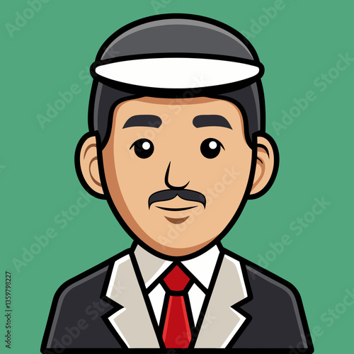 Muslim man in traditional attire: An illustrative depiction of a middle-eastern gentleman, adorned in traditional clothing. He stands with a pleasant expression.