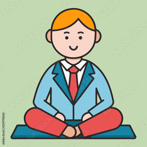 Meditative Office Worker: A cartoon businessperson finds inner peace through meditation. Dressed in business attire, they sit in a serene yoga pose.