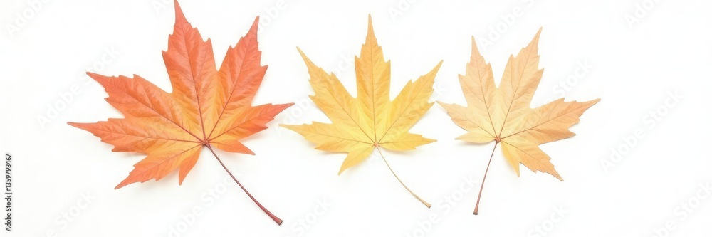 Fototapeta premium Single leaf of maple tree on white background, botanical, isolated