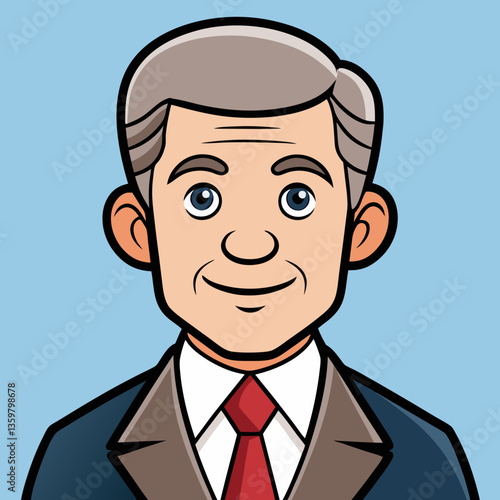 Smiling senior man illustration: A professional cartoon character of a well-groomed older gentleman, with a confident smile, ready to inspire with his mature appearance.