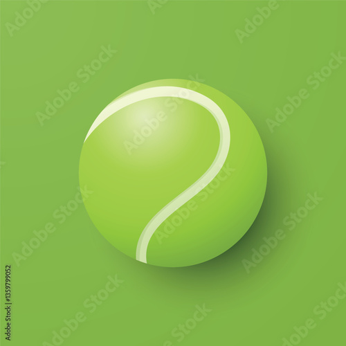 Vector 3d Tennis Ball Icon is on the Green Background Closeup. Tennis Ball Design Template, Sports Concepts, Competition Promotions, Advertisements, Graphics for a Tennis Event. Sports Background