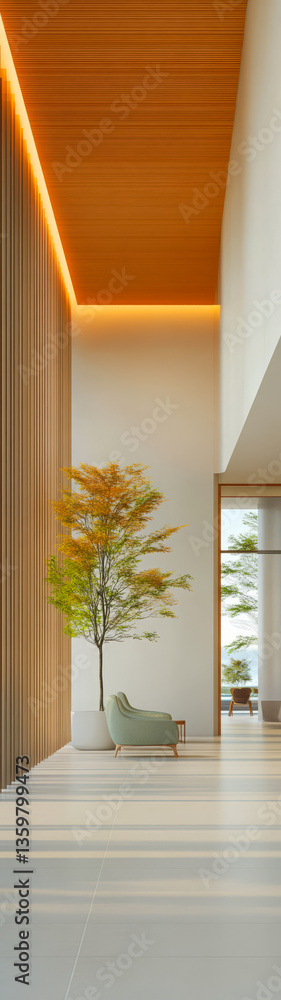 Obraz premium Minimalist interior design showcasing a serene sitting area with natural elements