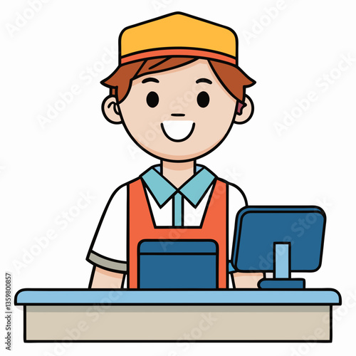 Cashier at the Counter: A smiling cashier stands proudly behind the counter, offering a friendly face ready to assist. This image illustrates the charm of customer service.