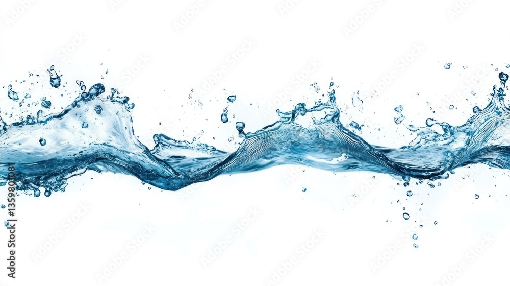 A splash of water creating dynamic waves against a white background. A splash of water creating dynamic waves against a white background.
