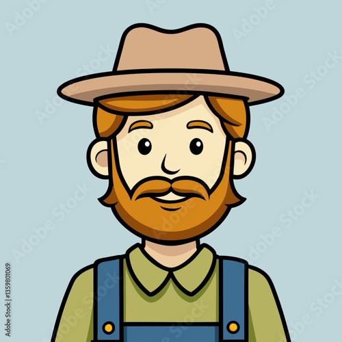 Cartoon Farmer Portrait: Friendly farmer smiles with gentle eyes, capturing the essence of agricultural life and the simple pleasures of rural living.