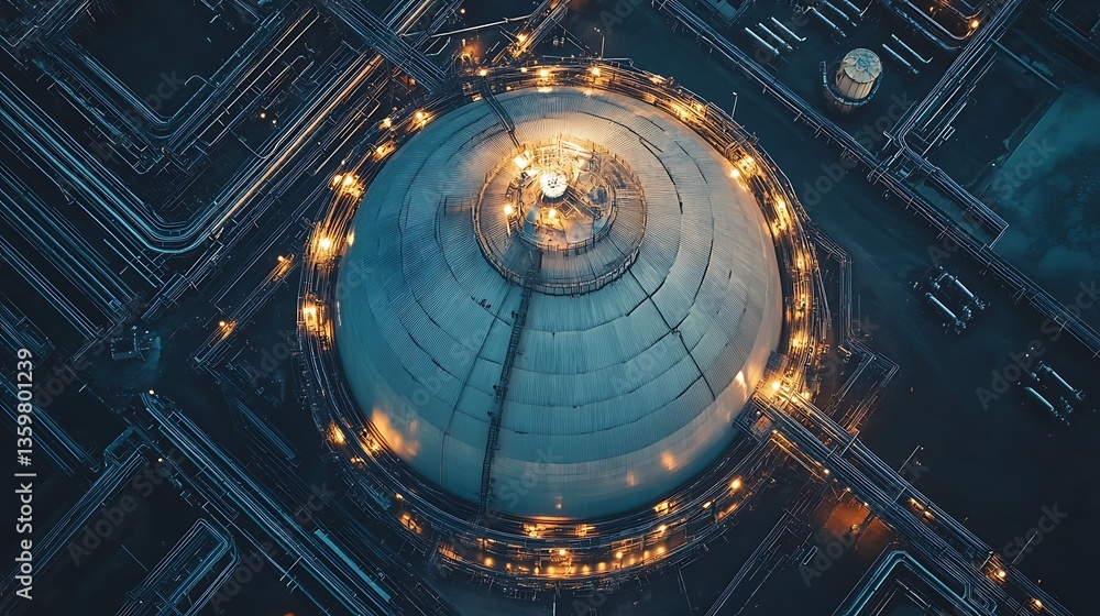 Obraz premium Aerial View of Industrial Refinery at Night