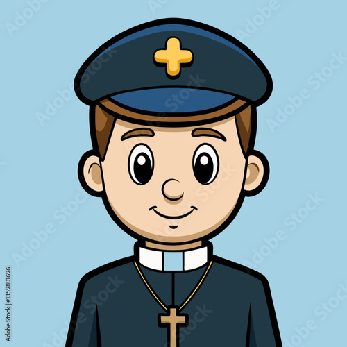 Kind-hearted Priest: A digitally crafted priest exudes approachability, confidence, and wisdom with the simple details of his attire and the serene expression of his face.