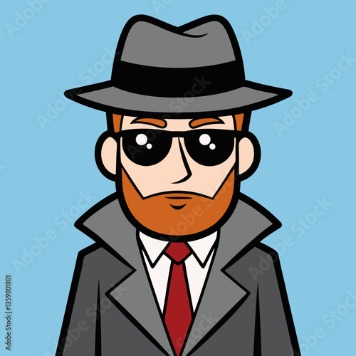 Secret Agent Cartoon Avatar: A cartoon rendering of a spy with a hidden identity, featuring a gray fedora and trench coat, epitomizing the essence of stealth and intrigue.