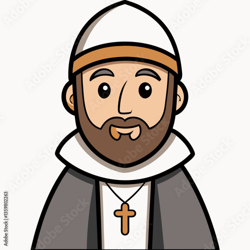 Faithful Icon: An illustrated saint, representing faith and spiritual guidance, adorned in traditional attire and a symbolic cross, radiating a sense of peace and devotion.