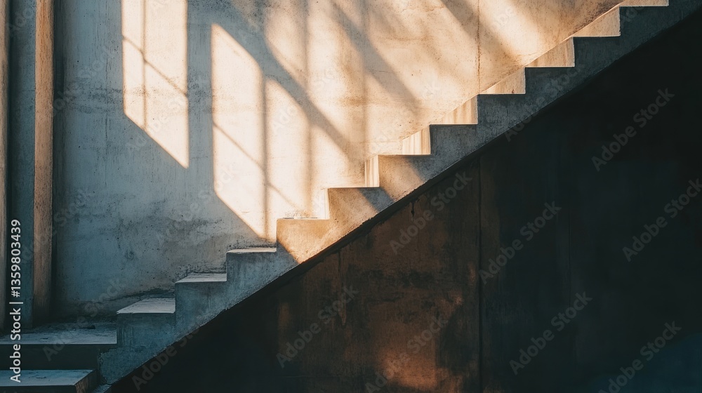 Obraz premium A staircase with light and shadow creating a dramatic architectural effect.