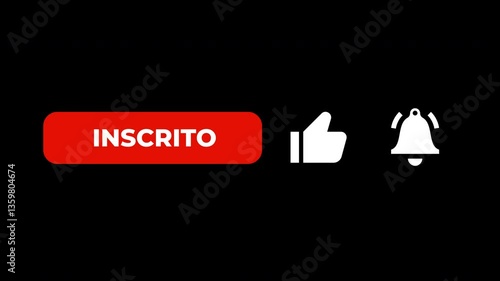 Subscribe like and bell click animation Portuguese.  Inscreva-se no Canal. Alpha Channel