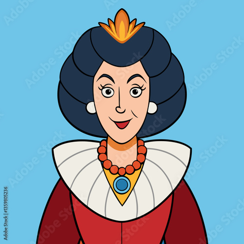Regal Portrait: A royal figure exudes authority in a poised illustration, showcasing classic beauty and grace through bold lines and vibrant colors.