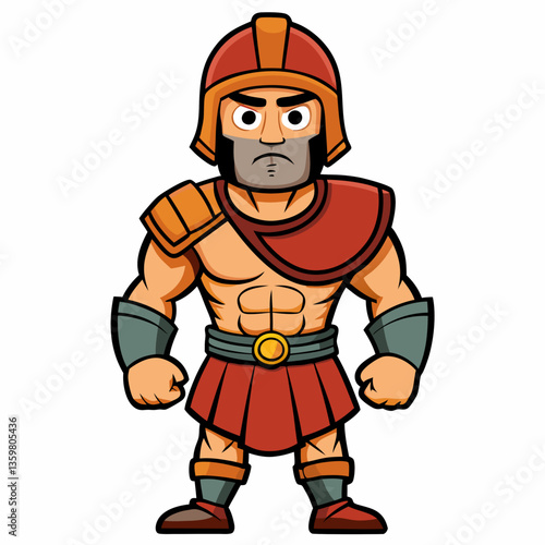 Cartoon Gladiator Character: A stylized cartoon depiction of a stern gladiator, complete with traditional armor and determined expression, stands ready for battle.