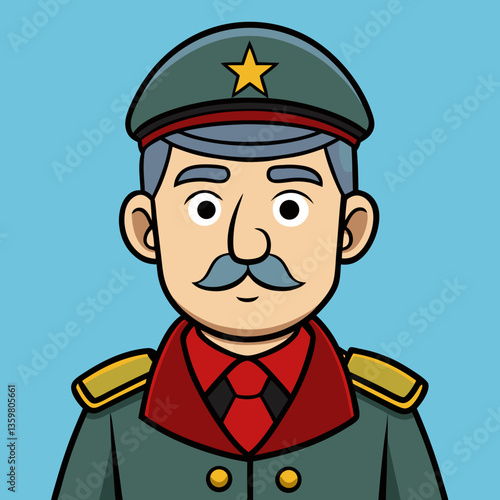 Military Commander Portrait: A stylized illustration of a military commander in uniform, embodying authority and leadership, set against a plain background.