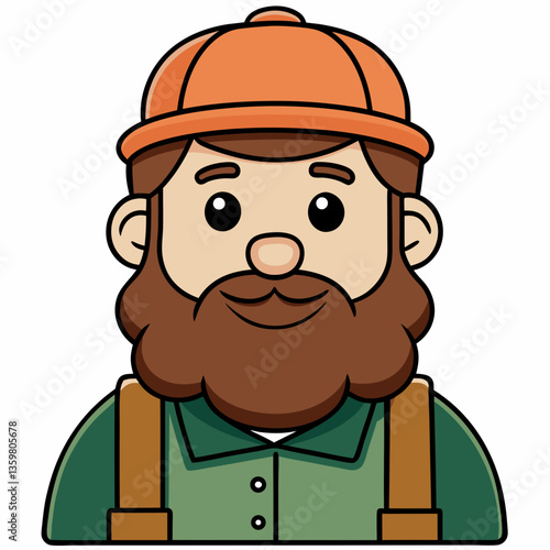 Friendly Lumberjack: A portrait of a smiling lumberjack, sporting an orange cap, bushy beard, and classic work attire, embodying the spirit of the great outdoors and a skilled profession.