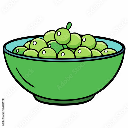 A Bowl of Green Peas: A vibrant illustration depicts a bowl brimming with fresh, green peas, showcasing the simple elegance of a healthy meal.