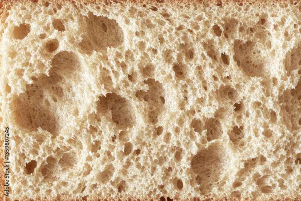 Extreme close-up of bread crumb texture showing air pockets and porous structure. Macro shot of baked surface for food science, bakery branding, and packaging design Extreme close-up of bread crumb texture showing air pockets and porous structure. Macro shot of baked surface for food science, bakery branding, and packaging design
