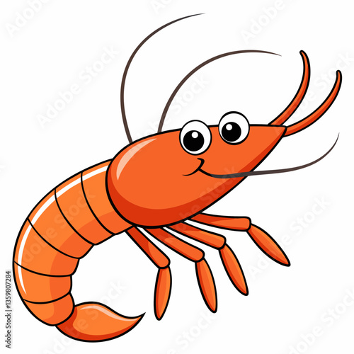 Animated Shrimp: A delightful animated shrimp, illustrated with vibrant colors and charming expressions, playfully embodies the wonders of aquatic life.