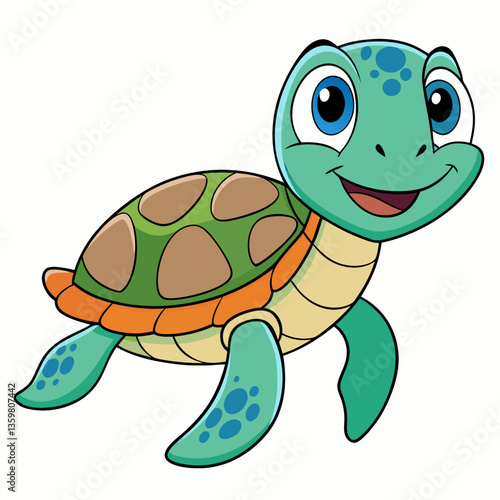 Smiling Turtle: A cheerful illustration of a smiling turtle, a symbol of calm and longevity, ideal for children's projects, educational resources, and marine life themes. 