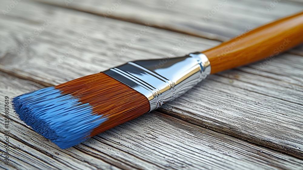 Fototapeta premium Paintbrush on Wooden Surface