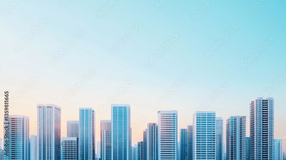 Fototapeta premium Urban skyline at dusk city center high-resolution image modern architecture panoramic view urban development concept