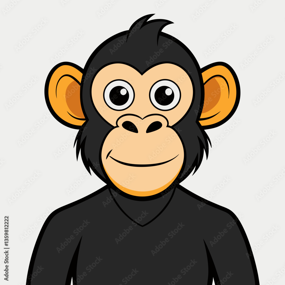 Obraz premium Smiling Chimpanzee Portrait: An endearing chimpanzee is personified, its expressive eyes convey warmth, with an inviting smile. The scene is simple yet filled with charm and character.