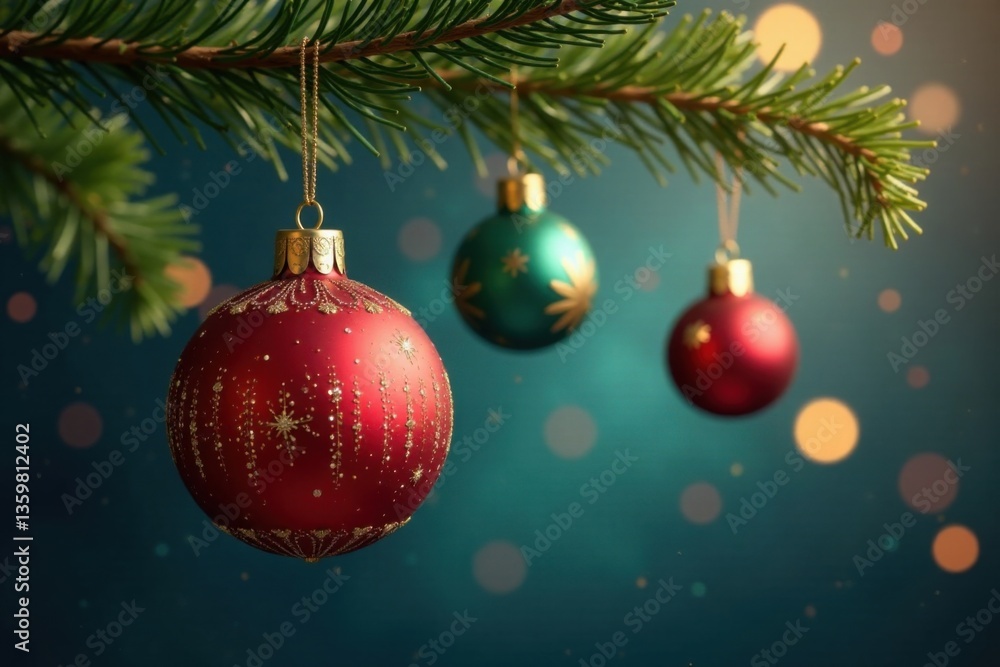 Christmas ornaments suspended from a branch with New Year's decorations , branches, white , greenery Christmas ornaments suspended from a branch with New Year's decorations , branches, white , greenery