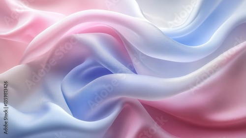 Delicate, flowing, pastel-colored fabric drapes in soft hues of pink and blue.  A smooth, elegant, and luxurious texture is evident in the folds