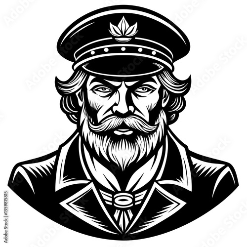 Commanding Silhouette: A stern yet dignified captain, adorned in a distinguished uniform, exudes an aura of authority and command, as if ready to embark on a new voyage.