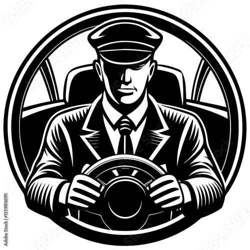 Confident Chauffeur: A distinguished chauffeur, exuding confidence and professionalism, sits behind the wheel, embodying luxury and reliable transportation.