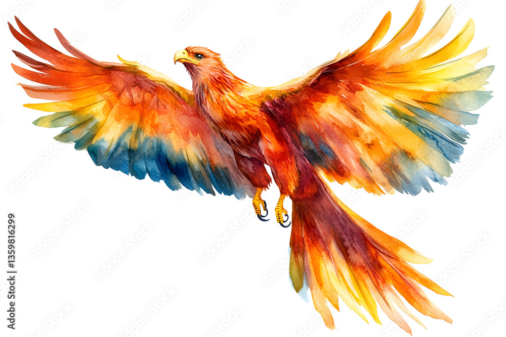 Fototapeta premium Realistic watercolor portrait of flying phoenix