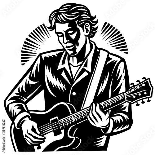 Guitarist's Soulful Serenade: Capturing the moment of deep connection and emotional expression through music. The guitarist's focused expression adds a touch of soulful essence to the artful image.