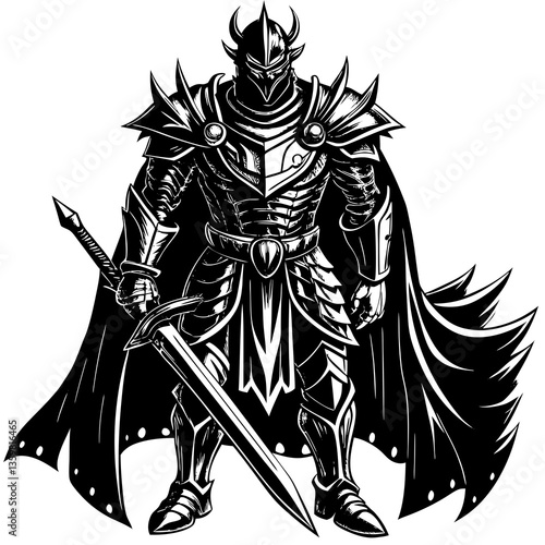 Medieval Knight: A formidable knight, clad in imposing armor and wielding a shining sword, stands as a symbol of courage, strength, and the chivalrous spirit of a bygone era.