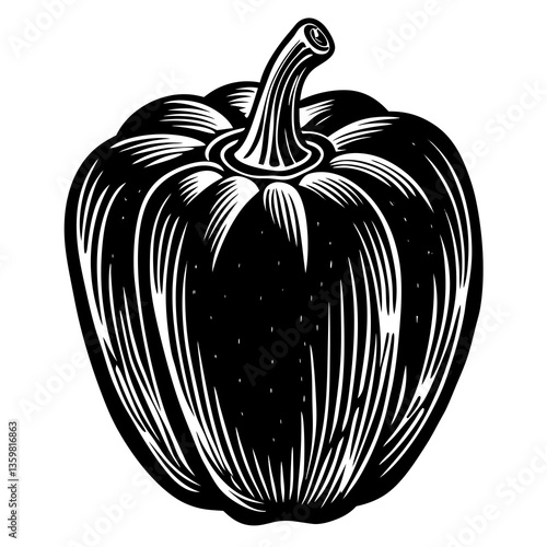 Graphic Paprika: A striking illustration of a ripe, plump paprika, artfully rendered in a bold, monochrome style.