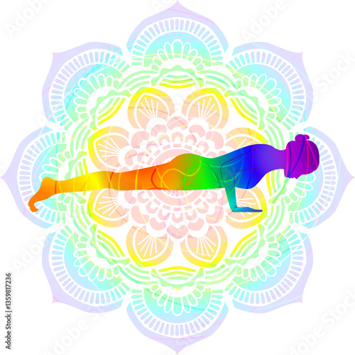 Сhaturanga dandasana yoga pose. Mandala.
