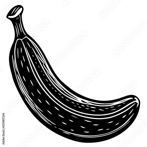 Banana in Monochrome: This meticulously illustrated, high-contrast image showcases a ripe banana, featuring a detailed depiction perfect for various applications, exuding freshness and natural allure.