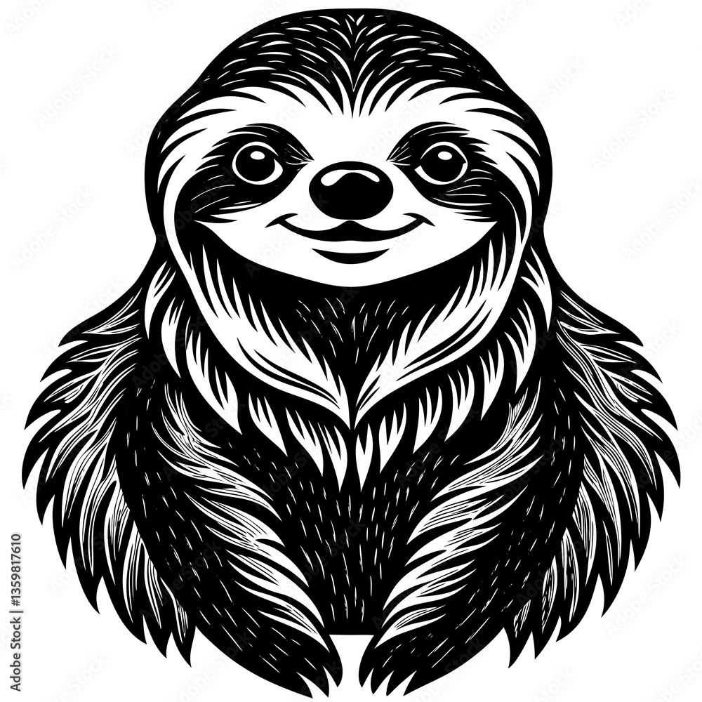 Obraz premium Playful Sloth Illustration: An engaging illustration of a sloth, captured in a friendly and cheerful pose, highlighting the charm and unique features of the animal.