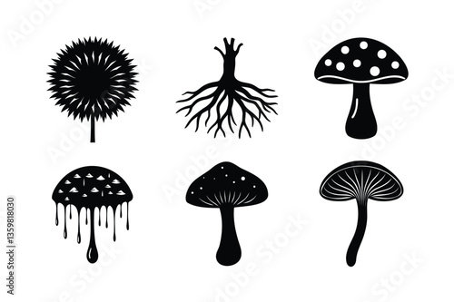 set of fungi silhouette vector illustration