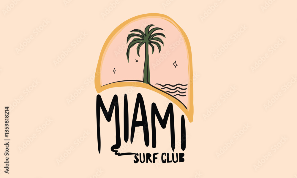 Fototapeta premium Miami Surf club design. Beach modern abstract art. Ocean abstract wave art.