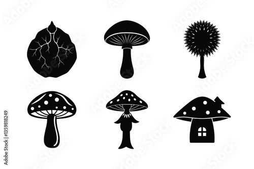 set of fungi silhouette vector illustration