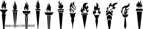 fire flame torch icon set vector art silhouette design Burn Fireball concept icon pack. Hot . Bonfire creative collection symbol of victory, success or achievement. transparent background