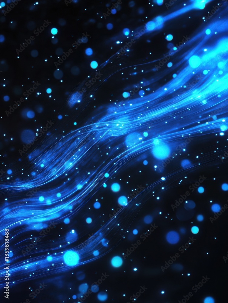 Obraz premium Abstract background with blue gradient light streaks on black, glowing blurred motion effect, glowing horizontal lines.