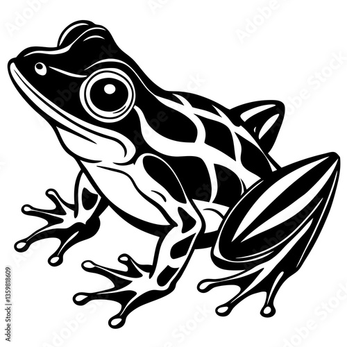 Frog Silhouette: A stylized, high-contrast illustration of a frog, rendered in striking black and white, captures the essence of nature's amphibian wonders.