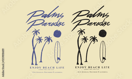 Palm paradise. Endless summer. Summer vibes artwork. Sunshine paradise graphic print design. Surf club design. Beach modern abstract art.