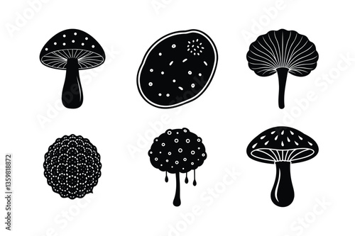 set of fungi silhouette vector illustration