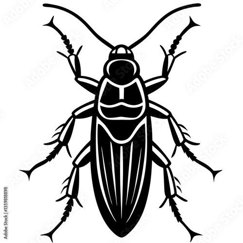 Cockroach Emblem: A stylized, black-and-white illustration of a cockroach, perfectly showcasing the intricate details of its exoskeleton and antennae. This graphic embodies a clean, impactful.