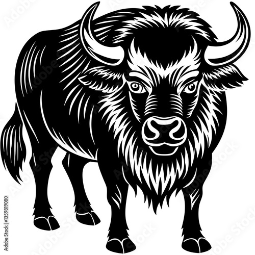  Majestic Yak: A striking illustration of a yak, showcasing its formidable presence with detailed lines and a powerful stance. A tribute to the strength and resilience of the high-altitude dweller.