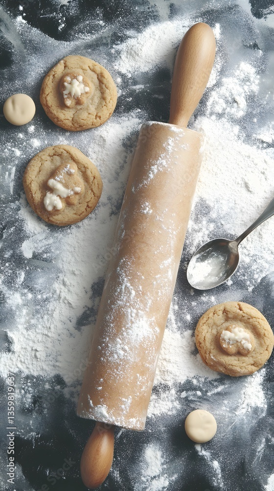 Fototapeta premium Delicious Christmas Cookies Baking Scene with Rolling Pin