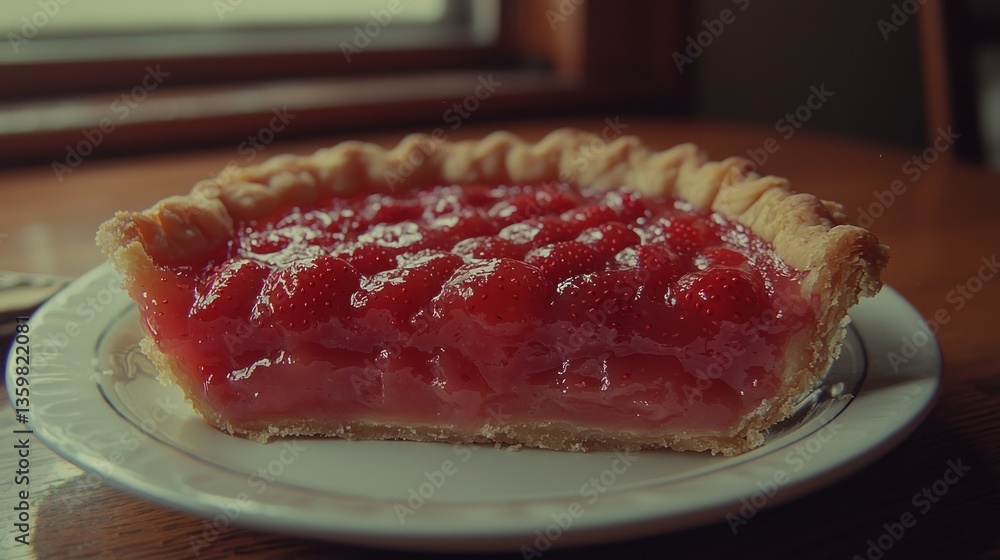 Obraz premium Rustic Strawberry Pie Slice, Kitchen, Window Light