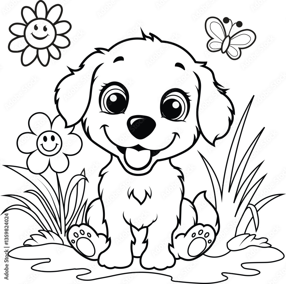 Obraz premium Dog Vector Art, Colouring Book Template.